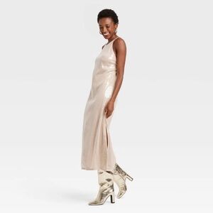 A New Day Sequin A-Line Halter Midi in Cream w/ Side Slit, SZ XL EUC